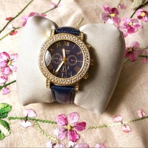 Geneva Blue Faux Leather watch